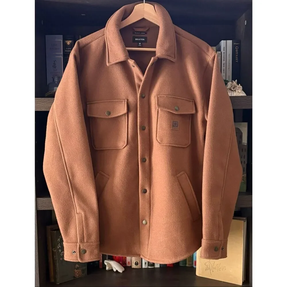 Brixton Durham Felt Stretch Shacket In Bison Brown  Size Medium Men’s
